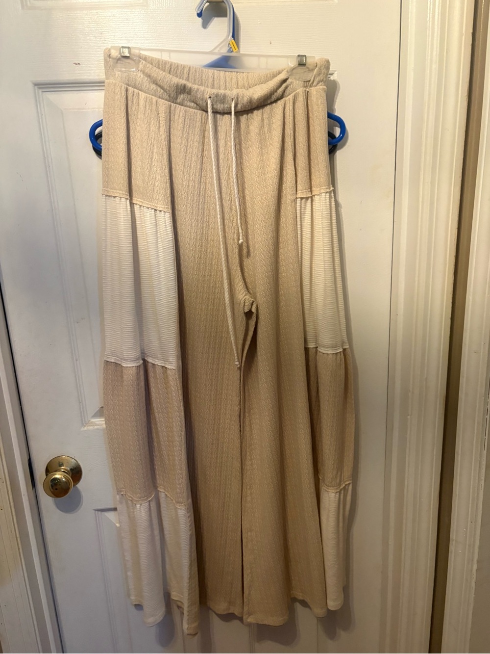 BUCKETLIST Beige Ribbed Knit Top with Navy Logo